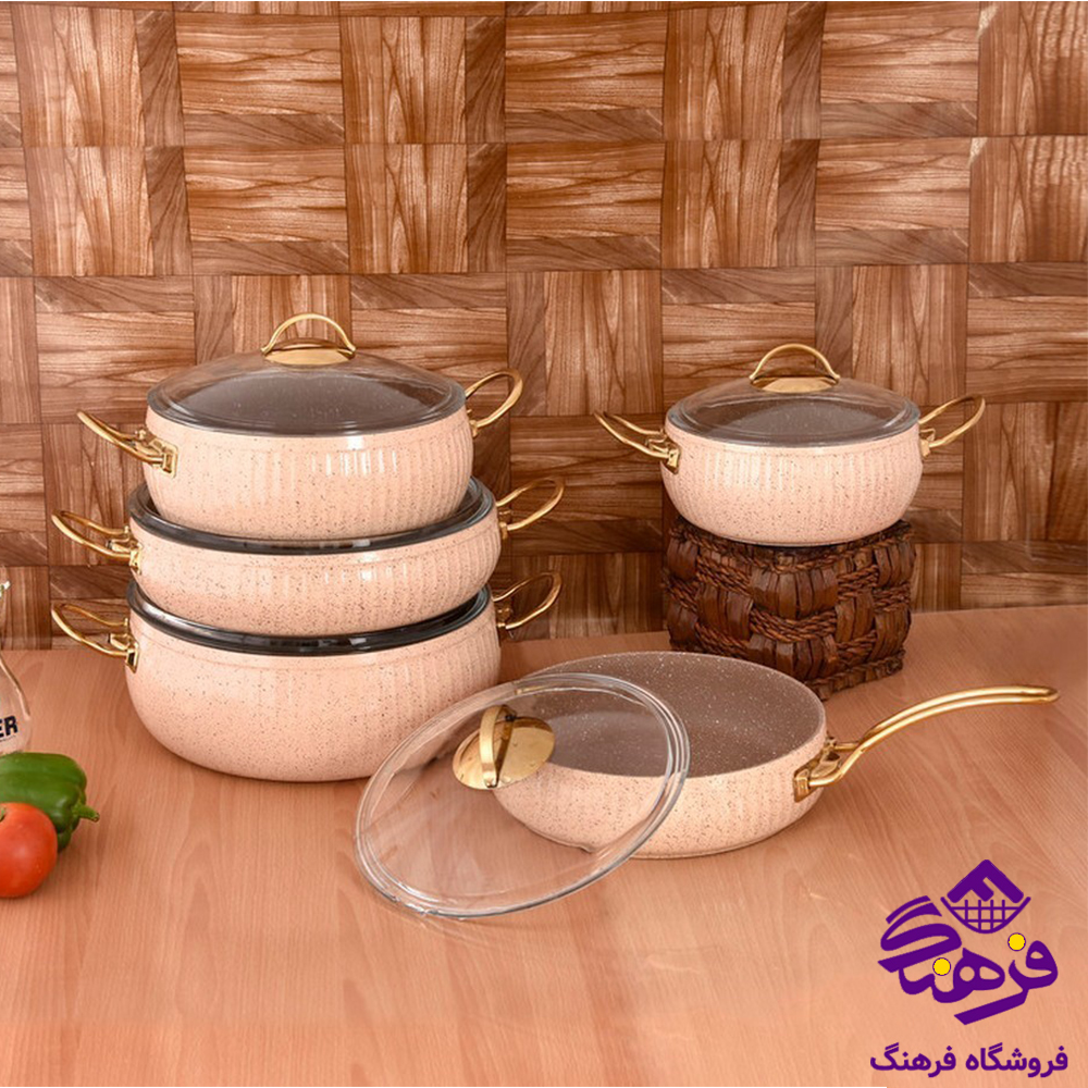 سرويس قابلمه پويان 10پارچه سلين خمره اي Eviz کرم
