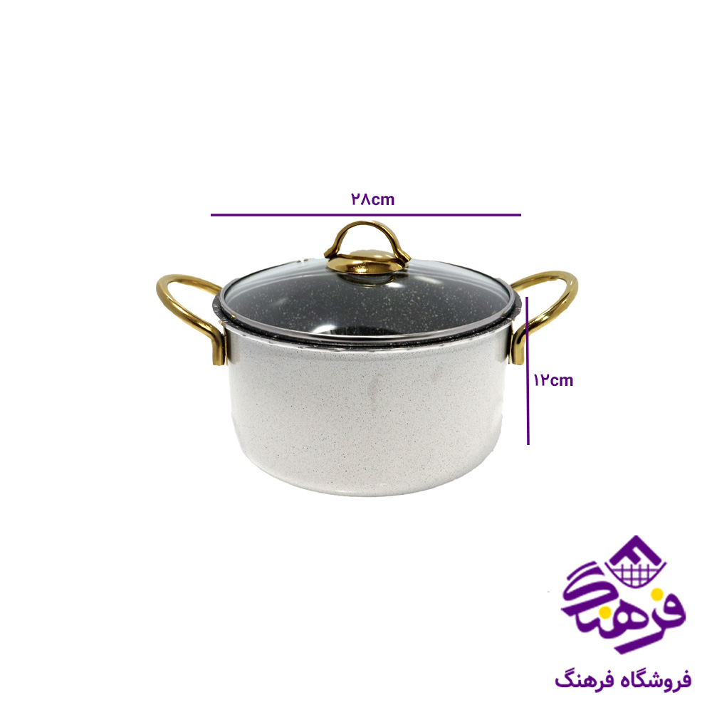 سرویس قابلمه کلاسیک 8 پارچه رنگ سفید دسته طلایی