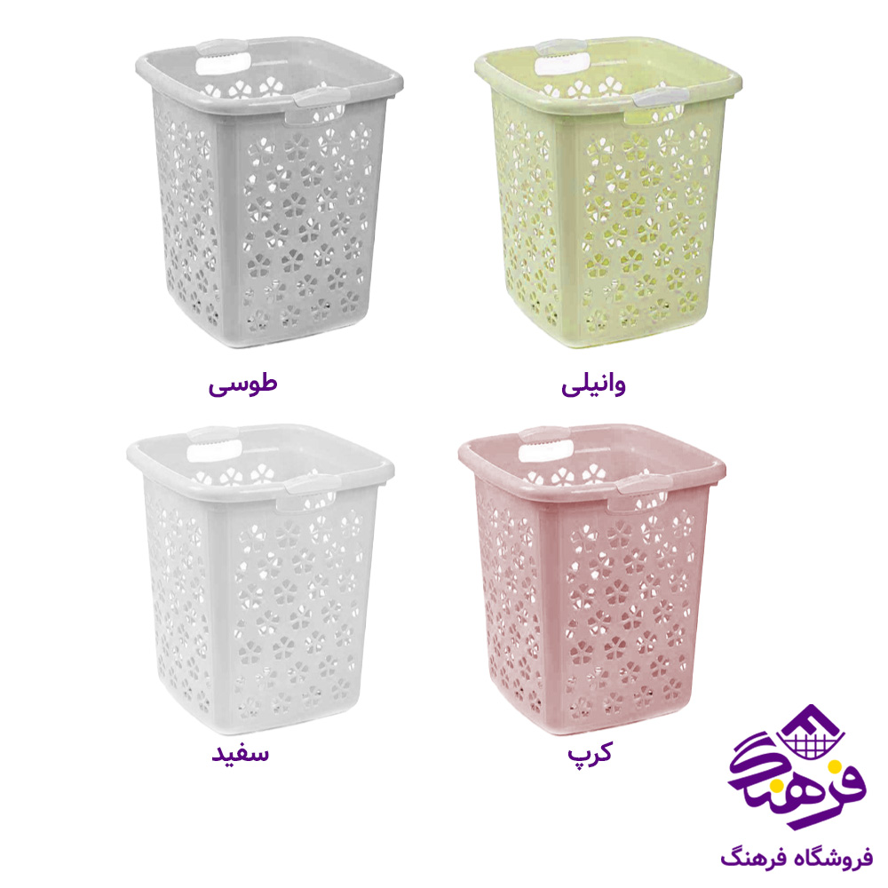 سبد رخت مربع سایز متوسط طرح ترگل تسا