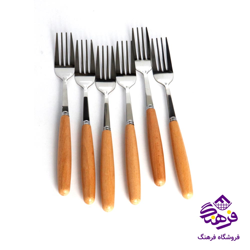 چنگال میوه دسته چوبی 6 عددی