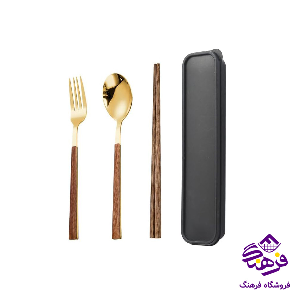 ست قاشق چنگال مسافرتی طرح چوب