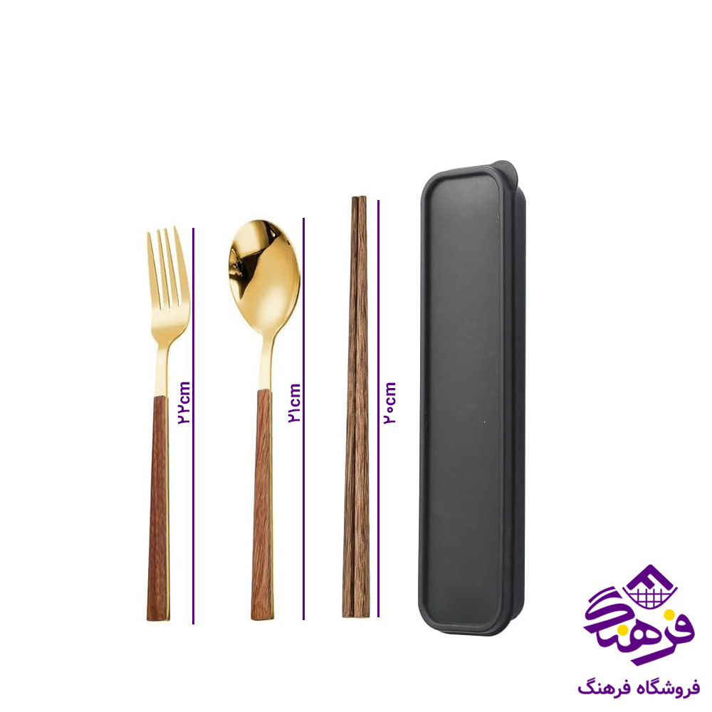ست قاشق چنگال مسافرتی طرح چوب
