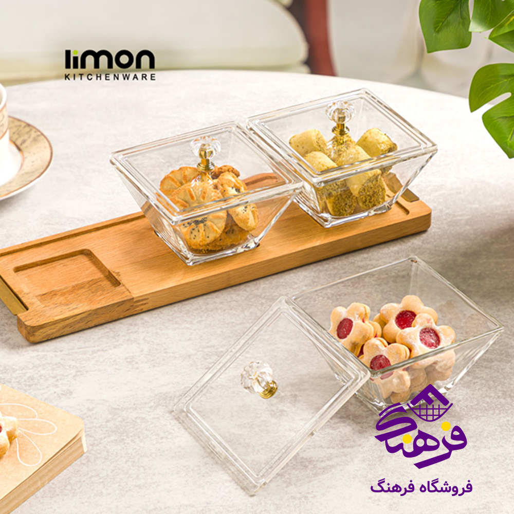 اردو لیمون شیشه ای مربع پایه چوبی 3خانه