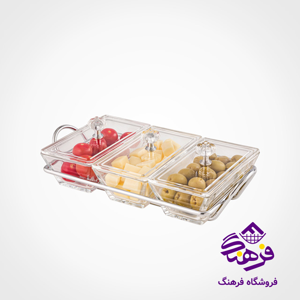 اردو خوری لیمون شیشه ای مستطیل 3خانه