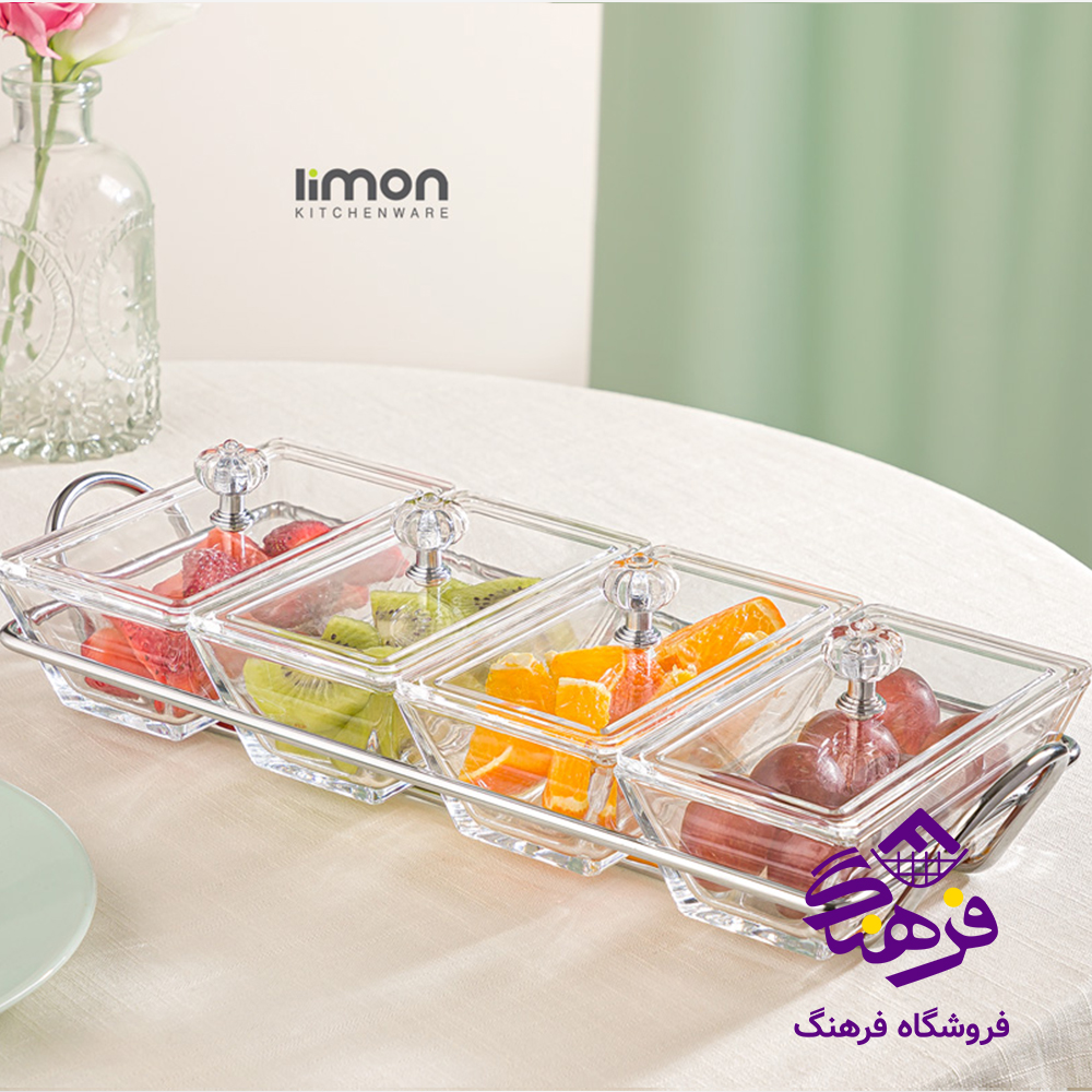 اردو خوری لیمون شیشه ای مستطیل 4خانه