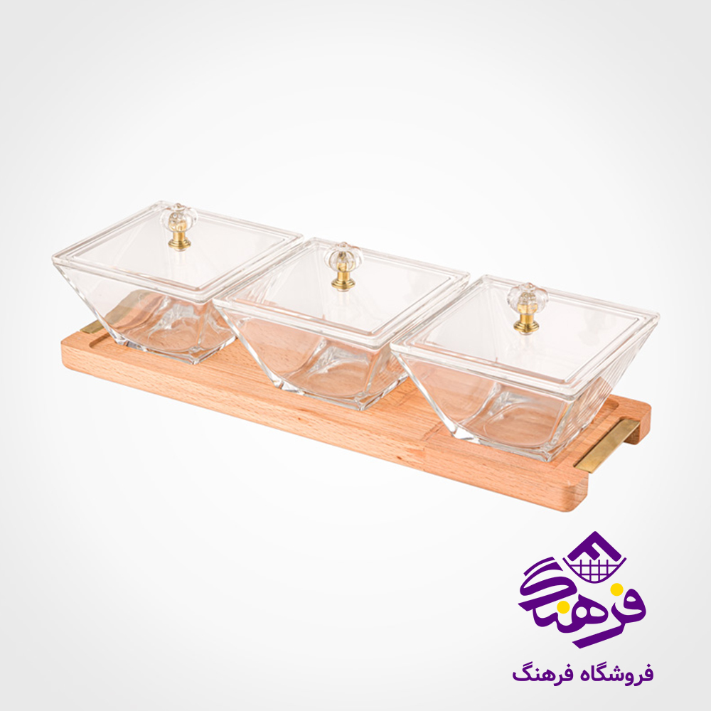 اردو لیمون شیشه ای مربع پایه چوبی 3خانه