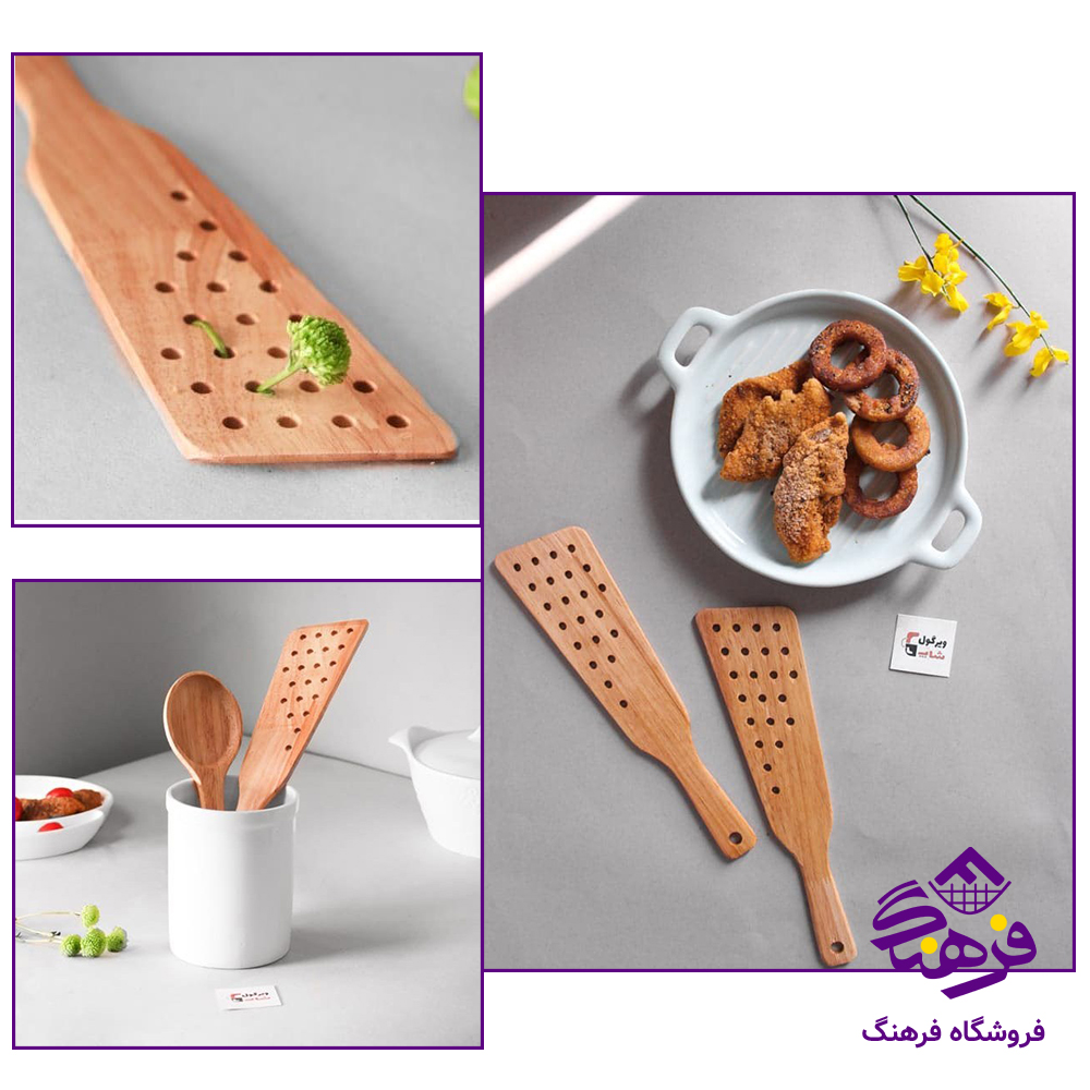 کفگير چوبي چيني (سوراخ دار - برگردان)