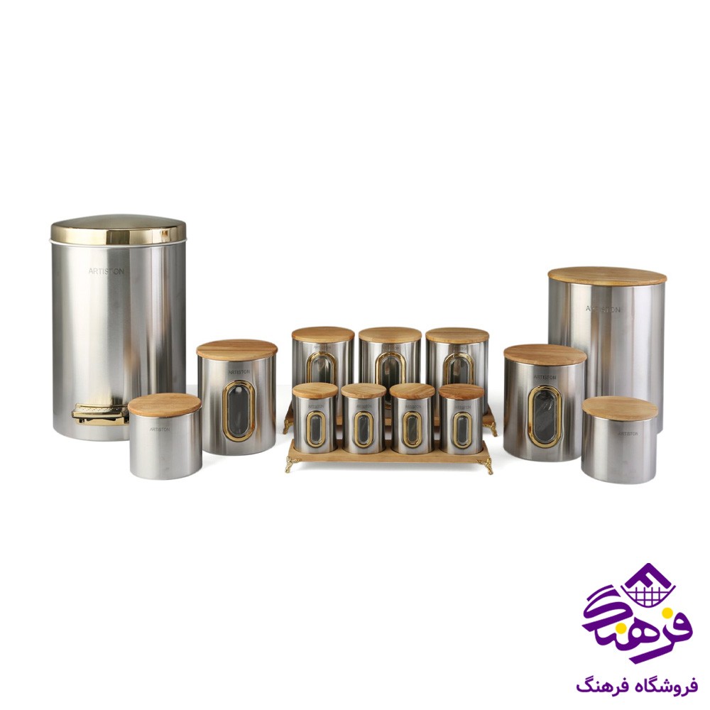 سرويس اشپزخانه ارتيستون 15پارچه استيل درب بامبو 156496