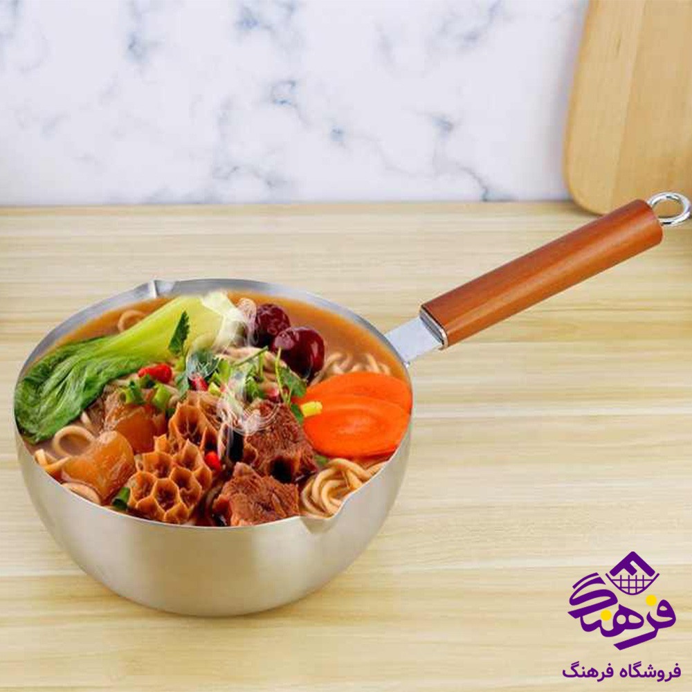 شیرجوش استیل 800 میل دسته چوبی