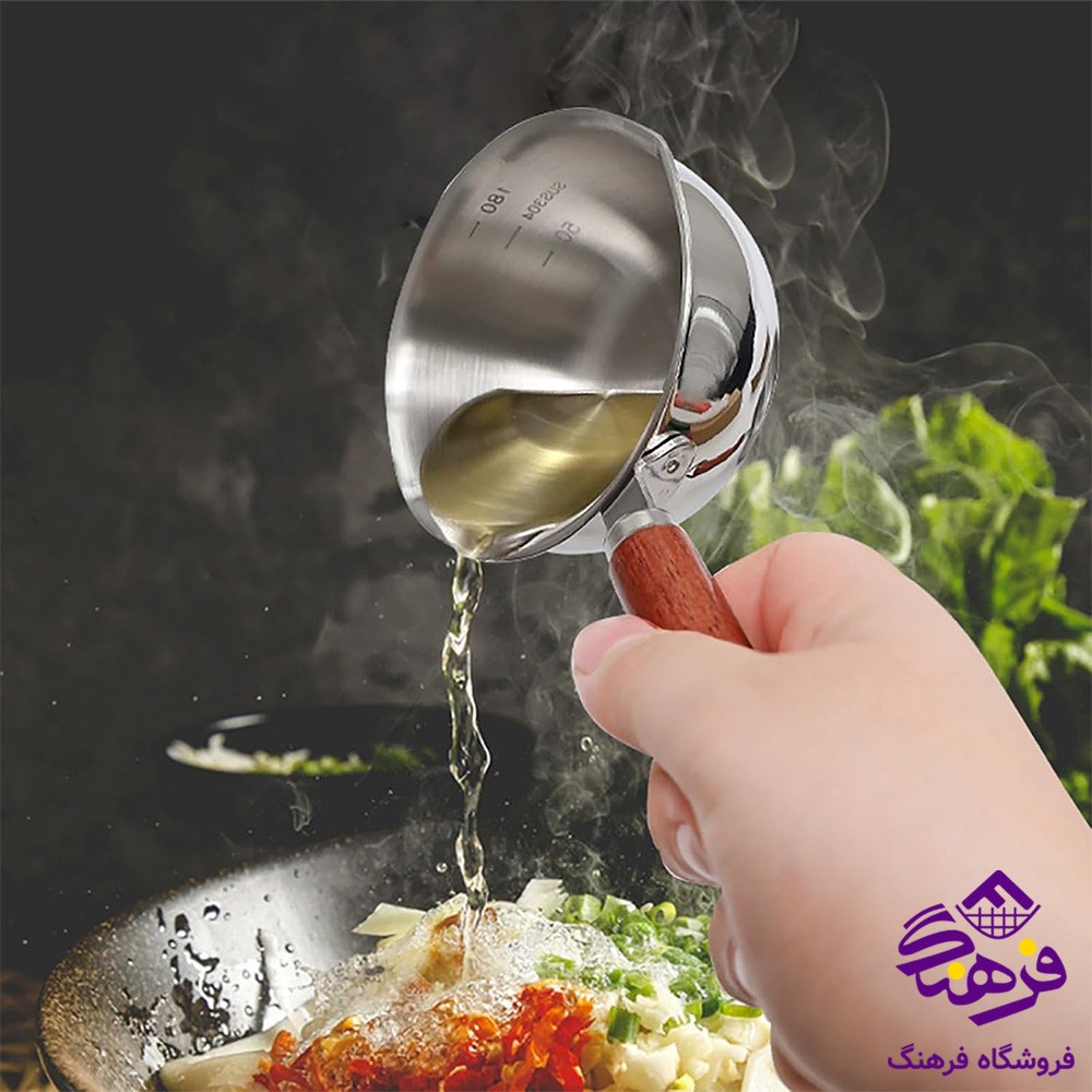 شیرجوش استیل 300 میل دسته چوبی