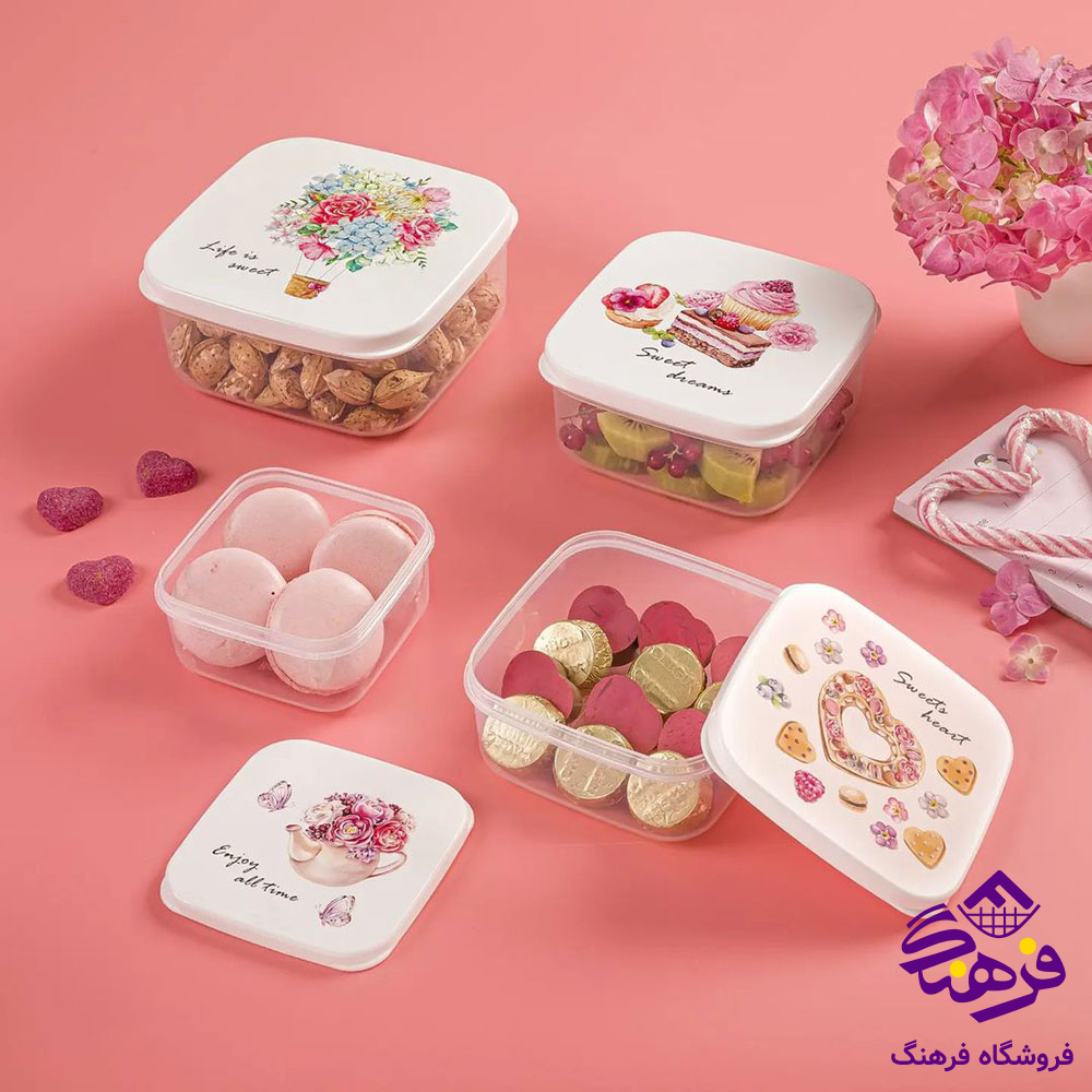 ست ظرف غذا ليمون مربع چاپدار (4سايز)